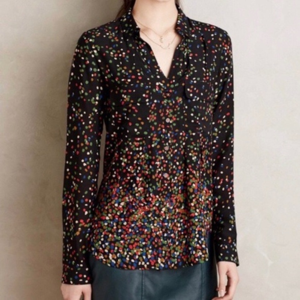 Anthropologie Maeve Wynwood Confetti Dot Blouse